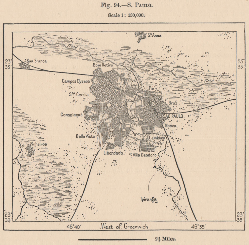 Sao Paulo. São Paulo. Brazil 1885 old antique vintage map plan chart